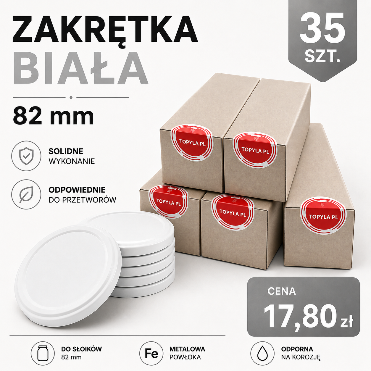 Zakrętki białe fi 82